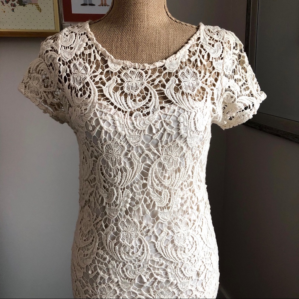 Lauren Conrad Ivory Cream Floral Lace Cotton Dress - Picture 6 of 10